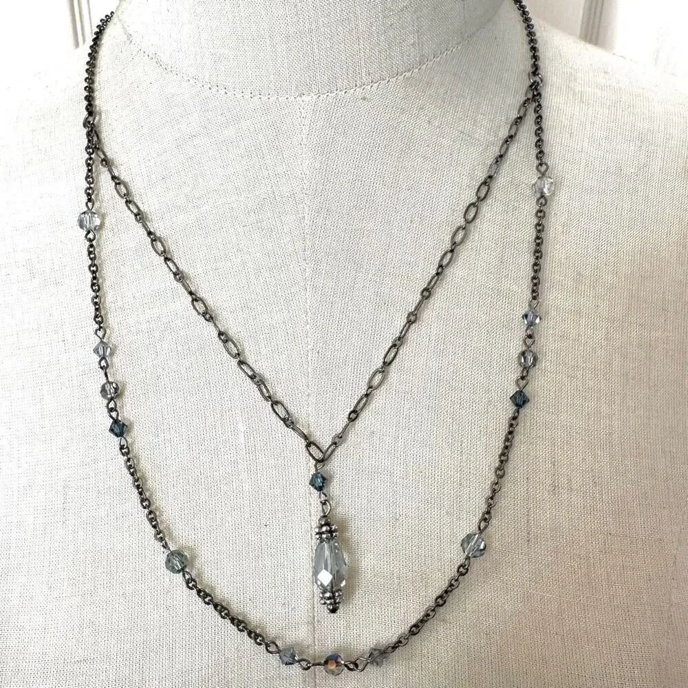 Blue crystal beaded double strand necklace
